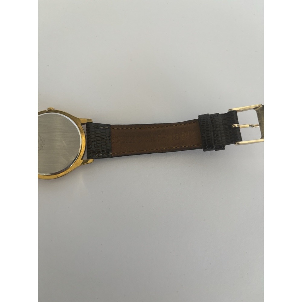 Vintage Seiko Mens Watch Gold Tone White Dial V700-8A10 Leather - Picture 4 of 8